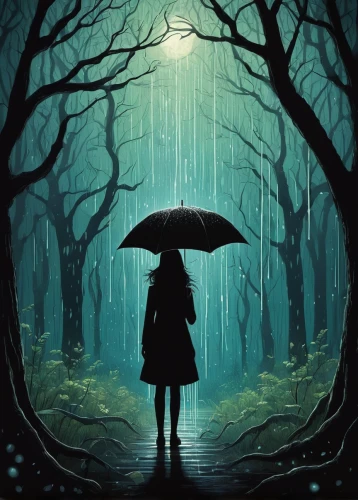 walking in the rain,umbrella,little girl with umbrella,in the rain,umbrellas,rainy season,man with umbrella,rainy,brolly,blue rain,mystery book cover,world digital painting,rain,raincoat,rainy day,summer umbrella,monsoon,raindops,heavy rain,silver rain,Illustration,Abstract Fantasy,Abstract Fantasy 02