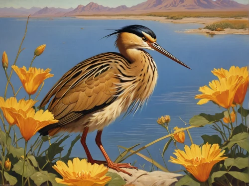 bird painting,western meadowlark,american bittern,eastern meadowlark,coastal bird,flower and bird illustration,marsh bird,pacific heron,migratory bird,spring bird,nature bird,charadriiformes,migratory birds,bird illustration,bittern on a flower,aquatic bird,rallidae,platycercus,lophophanes cristatus,platycercus elegans,Illustration,Retro,Retro 10