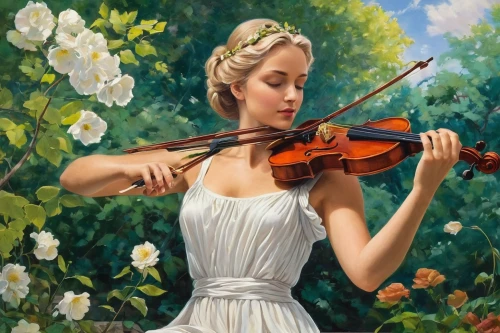 woman playing violin,violinist,violin woman,violin player,violin,playing the violin,violist,violinist violinist,violinists,woman playing,girl in flowers,bass violin,solo violinist,bowed string instrument,serenade,concertmaster,cellist,musician,violoncello,orchestra,Art,Classical Oil Painting,Classical Oil Painting 02