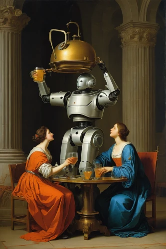 robots,man with a computer,machine learning,astronomer,social bot,clockmaker,robot in space,robot,samovar,robotics,coffeemaker,women in technology,industrial robot,artificial intelligence,chat bot,chatbot,robotic,girl at the computer,automated,automation,Art,Classical Oil Painting,Classical Oil Painting 33