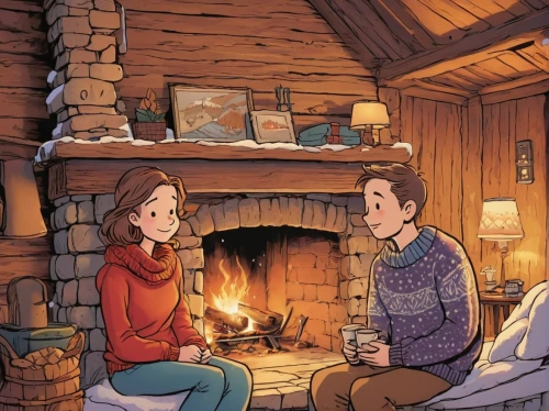 warm and cozy,warmth,hygge,campfire,fireside,cabin,log fire,cozy,fireplace,nordic christmas,warming,fire place,christmas scene,wood-burning stove,christmas fireplace,winter house,lodge,winter clothes,winter clothing,cottage,Illustration,Children,Children 02
