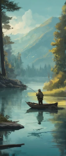 canoeing,fishing float,boat landscape,river landscape,lakeside,evening lake,canoe,fisherman,backwater,calm water,lake,rowboat,mountainlake,dugout canoe,small landscape,rowboats,an island far away landscape,canoes,backwaters,calm waters,Conceptual Art,Fantasy,Fantasy 02