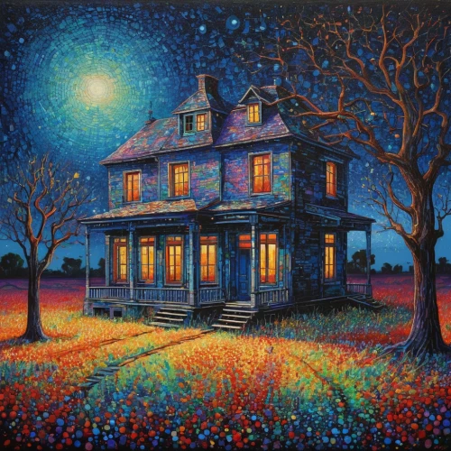 house painting,witch's house,lonely house,country cottage,woman house,the haunted house,cottage,home landscape,house in the forest,summer cottage,little house,night scene,haunted house,winter house,old house,country house,starry night,traditional house,victorian house,small house,Conceptual Art,Daily,Daily 31