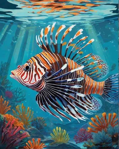 underwater fish,koi fish,underwater background,fish in water,blue stripe fish,marine fish,tropical fish,forest fish,porcupine fishes,lionfish,aquarium inhabitants,aquarium decor,coral reef fish,lion fish,aquarium fish,koi,koi pond,beautiful fish,sea animal,coral fish,Illustration,Retro,Retro 12