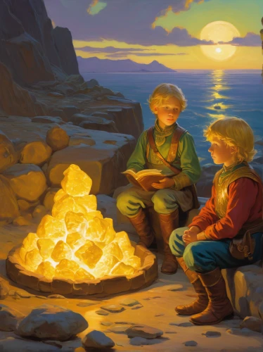 campfire,campfires,game illustration,warmth,a collection of short stories for children,fireside,firepit,fire bowl,children studying,goldenlight,saganaki,summer evening,camp fire,bonfire,golden light,scouts,romantic scene,children's background,romantic night,adventure game,Art,Classical Oil Painting,Classical Oil Painting 20