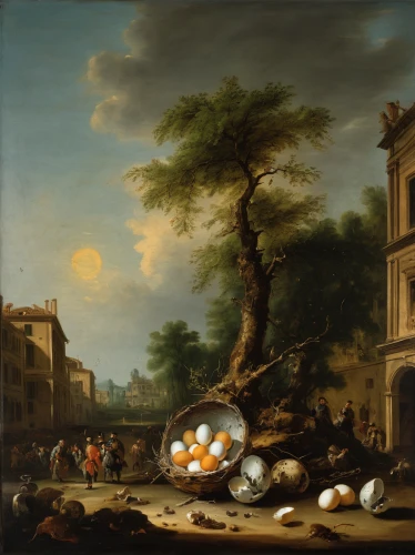 still life of spring,colomba di pasqua,brambling,robert duncanson,still-life,bougereau,rococo,hunting scene,summer still-life,broken eggs,still life,florentine biscuit,night scene,quail eggs,galilean moons,partiture,dutch landscape,painted eggs,still life with onions,fruit market,Art,Classical Oil Painting,Classical Oil Painting 35