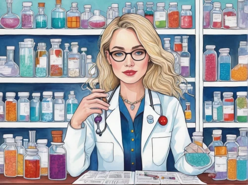 chemist,medical illustration,pharmacist,female doctor,pharmacy,pathologist,sci fiction illustration,cartoon doctor,pharmacy technician,microbiologist,chemical laboratory,scientist,apothecary,biologist,laboratory,medicine icon,medical sister,reagents,forensic science,laboratory information,Illustration,Abstract Fantasy,Abstract Fantasy 04