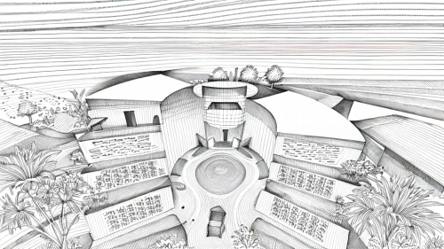 panoramical,ufo interior,escher,panopticon,attic,spaceship space,dome roof,roof domes,biomechanical,hand-drawn illustration,camera illustration,interiors,roof structures,ceiling,observatory,the ceiling,vaulted ceiling,camera drawing,musical dome,sistine chapel,Design Sketch,Design Sketch,Fine Line Art