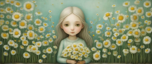 girl in flowers,dandelions,dandelion background,daffodil field,dandelion field,lily of the field,dandelion meadow,flower painting,dandelion,daffodils,flower background,jonquils,flower wall en,lilly of the valley,mayweed,blooming field,meadow daisy,girl picking flowers,daisies,sea of flowers,Illustration,Abstract Fantasy,Abstract Fantasy 06
