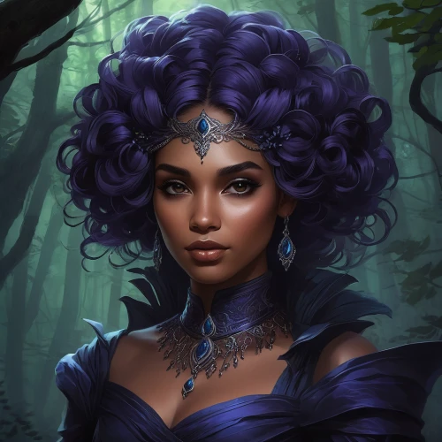 fantasy portrait,violet head elf,purple lilac,blue enchantress,the enchantress,fantasy art,lilac blossom,acerola,medusa,verbena,lilac branch,nightshade plant,deadly nightshade,sorceress,tiana,elven flower,lilac branches,common lilac,widow flower,dryad,Conceptual Art,Fantasy,Fantasy 17