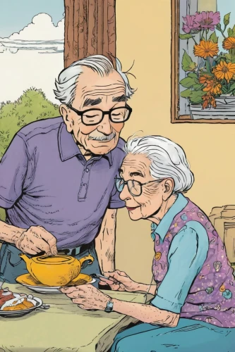 old couple,grandparents,elderly people,care for the elderly,pensioners,elderly,grandparent,old people,senior citizens,retirement home,as a couple,retirement,respect the elderly,nanas,elderly person,pensioner,old age,reading glasses,older person,pension,Illustration,Children,Children 02