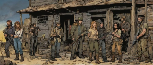 deadwood,american frontier,the stake,thewalkingdead,revolvers,pilgrims,war victims,warsaw uprising,forest workers,nancy crossbows,wrenches,workers,sheaves,western film,the army,group of people,walkers,miners,troop,soldiers,Illustration,Retro,Retro 06