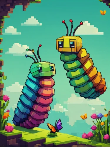 pixel art,game illustration,caterpillars,bugs,centipede,rainbow butterflies,android game,buterflies,bee farm,game art,insects,pixel cells,cutworms,two bees,jewel beetles,pixaba,silkworm,jewel bugs,collected game assets,millipedes,Unique,Pixel,Pixel 03