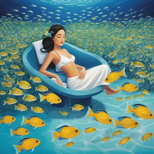calyx-doctor fish white,oil painting on canvas,waterbed,mermaid background,underwater background,pisces,flotation,underwater world,doctor fish,fish oil,aquatic life,let's be mermaids,water sofa,under the sea,under sea,art painting,immersed,oil painting,underwater landscape,hawaii doctor fish,Illustration,Abstract Fantasy,Abstract Fantasy 03