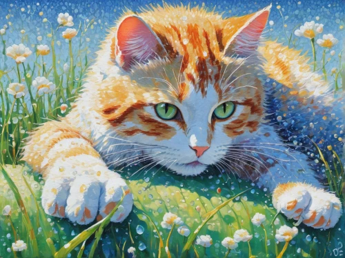calico cat,flower cat,tommie crocus,ginger cat,cat on a blue background,american curl,oil painting on canvas,oil painting,cat portrait,cat,cat vector,ginger kitten,red tabby,cat image,flower animal,tabby cat,pet portrait,maincoon,mow,cloves schwindl inge,Conceptual Art,Daily,Daily 31
