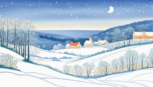 christmas landscape,winter landscape,snow landscape,snow scene,snowy landscape,wintry,christmas snowy background,winter background,winter village,ardennes,carol colman,houses clipart,aberdeenshire,heather winter,christmas scene,winter house,night snow,winter dream,winter,home landscape,Illustration,Retro,Retro 23