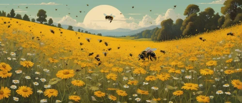 dandelion meadow,dandelion field,sunflower field,flower field,swarm of bees,chamomile in wheat field,blooming field,summer meadow,flying dandelions,flowers field,field of flowers,spring meadow,meadow,bee colony,bee pasture,cosmos field,flowering meadow,beekeepers,wild meadow,flower meadow,Conceptual Art,Sci-Fi,Sci-Fi 17