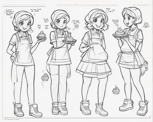 sewing pattern girls,nurse uniform,chef's uniform,uniforms,school clothes,school uniform,stylized macaron,hamburger set,character animation,a uniform,macaron pattern,concept art,thirteen desserts,line art children,darjeeling,waitress,proportions,sports uniform,darjeeling tea,female nurse,Unique,Design,Character Design