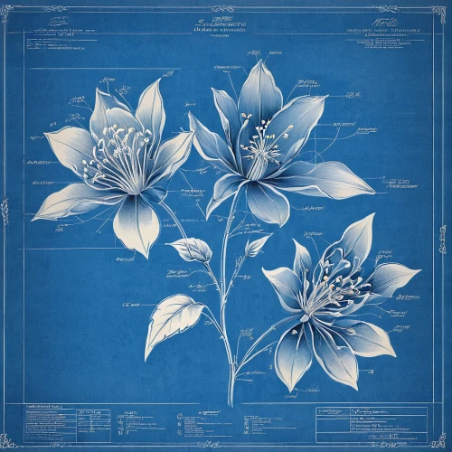 vintage botanical,blueprint,agapanthus,blue leaf frame,blue star magnolia,botanical line art,dayflower family,dayflower,motifs of blue stars,gentiana,flower illustration,flowers png,flower illustrative,water-the sword lily,blue chrysanthemum,plumbago,solomon's seal,lotus leaves,lotus plants,tuberose,Unique,Design,Blueprint