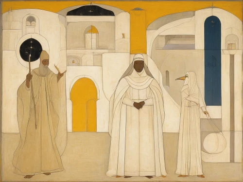 candlemas,dervishes,carthusian,carmelite order,procession,the annunciation,monks,the abbot of olib,caravansary,nuns,benedictine,zoroastrian novruz,clergy,abaya,the three magi,white figures,orientalism,the three wise men,contemporary witnesses,three wise men,Art,Artistic Painting,Artistic Painting 28
