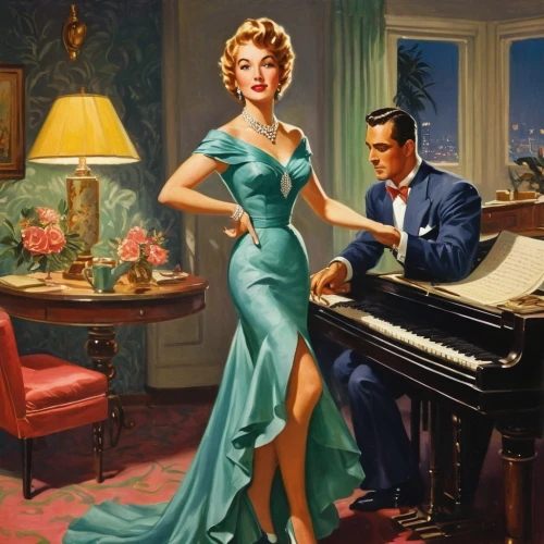 piano player,vintage man and woman,fifties records,retro 1950's clip art,edsel,piano lesson,vintage illustration,78rpm,pianist,vintage 1950s,the gramophone,serenade,concerto for piano,gramophone record,vintage art,singer and actress,the phonograph,jazz pianist,fifties,phonograph record,Art,Classical Oil Painting,Classical Oil Painting 15