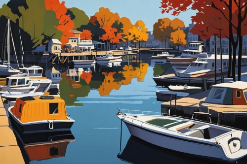 boat harbor,boats,boat landscape,david bates,fishing boats,sailboats,wooden boats,old city marina,boats in the port,autumn idyll,boats and boating--equipment and supplies,harbor,boat yard,fall landscape,autumn landscape,lachine,rowboats,sailing boats,regatta,harbour,Illustration,American Style,American Style 09