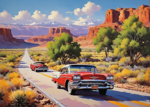 route66,route 66,american classic cars,arizona,desert landscape,desert desert landscape,street canyon,valley of fire,aronde,american frontier,vintage cars,american car,mountain highway,sunbeam alpine,vintage art,valley of fire state park,sunbeam tiger,mountain road,classic cars,oil painting on canvas,Conceptual Art,Oil color,Oil Color 09