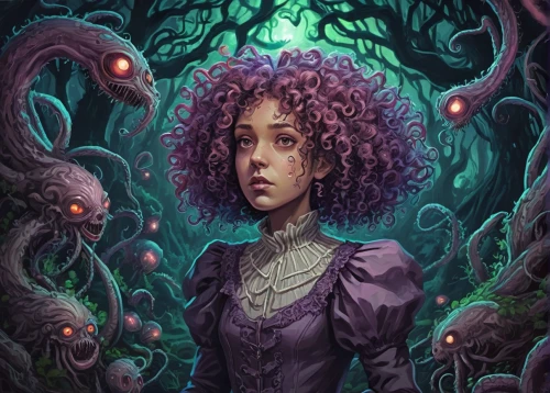 sci fiction illustration,fantasy portrait,medusa,medusa gorgon,girl with tree,the enchantress,dryad,la violetta,game illustration,gorgon,mystical portrait of a girl,biologist,merida,poisonous,the witch,gothic portrait,digital illustration,fae,lychees,witch's house,Illustration,Realistic Fantasy,Realistic Fantasy 47