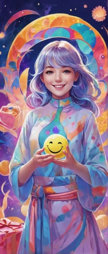 astral traveler,moon cake,shirakami-sanchi,mid-autumn festival,girl with speech bubble,fuki,fortune teller,cosmic flower,girl with cereal bowl,zodiac sign libra,piko,psychedelic art,yo-kai,ball fortune tellers,chakra,universe,playmat,mooncake festival,aura,chakra square,Illustration,Realistic Fantasy,Realistic Fantasy 20