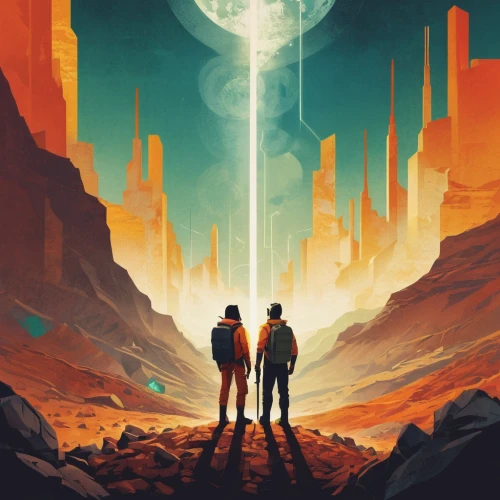 sci fiction illustration,guards of the canyon,trek,cg artwork,sci fi,sci - fi,sci-fi,space art,travelers,travel poster,mission to mars,desert planet,gas planet,valley of the moon,chasm,earth rise,alien planet,guardians of the galaxy,fire planet,dune,Conceptual Art,Daily,Daily 20