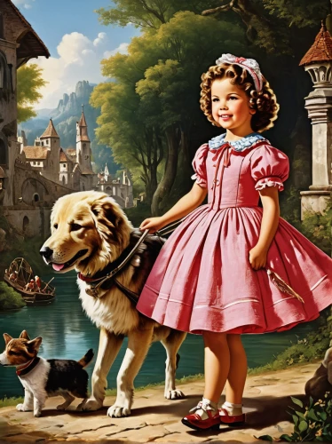 girl with dog,vintage boy and girl,boy and dog,shirley temple,little girl in pink dress,cavapoo,old english terrier,vintage children,kennel club,children's background,english shepherd,little girls walking,little boy and girl,puppy pet,children's fairy tale,girl and boy outdoor,vintage illustration,vintage art,king charles spaniel,german spitz,Art,Classical Oil Painting,Classical Oil Painting 25