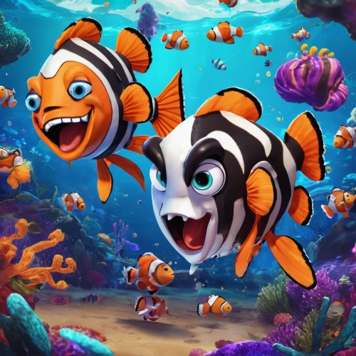 clownfish,clown fish,anemone fish,anemonefish,triggerfish-clown,amphiprion,butterflyfish,school of fish,nemo,coral reef fish,butterfly fish,underwater background,aquarium inhabitants,marine fish,underwater world,sea-life,foxface fish,underwater fish,aquatic animals,under the sea,Conceptual Art,Fantasy,Fantasy 26