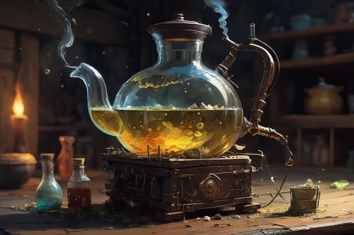 potions,potion,apothecary,fragrance teapot,alchemy,pouring tea,cauldron,magical pot,gunpowder tea,goldenrod tea,tea pot,teapot,tea jar,distillation,candlemaker,herbal tea,tea zen,herb tea,scented tea,teapots,Conceptual Art,Sci-Fi,Sci-Fi 01
