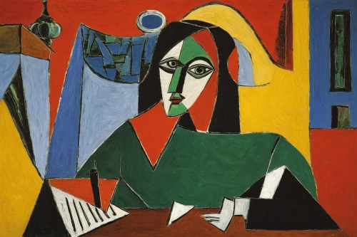 picasso,woman sitting,woman drinking coffee,woman at cafe,woman holding pie,woman with ice-cream,woman holding a smartphone,woman eating apple,girl with cloth,portrait of a woman,woman on bed,girl at the computer,child with a book,woman in the car,woman playing,woman thinking,praying woman,braque francais,girl in cloth,dali,Art,Artistic Painting,Artistic Painting 05
