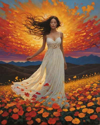 flame flower,light of autumn,fire angel,orange petals,orange blossom,golden autumn,flame spirit,sun bride,flower in sunset,passion bloom,sun flower,flower of passion,fire flower,rosa ' amber cover,sun,the autumn,yellow sun rose,autumn icon,autumn sun,marigold,Illustration,Realistic Fantasy,Realistic Fantasy 09