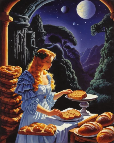 woman holding pie,girl with bread-and-butter,galette des rois,bakery,colomba di pasqua,pâtisserie,cooking book cover,girl in the kitchen,celebration of witches,challah,pastiera,sfogliatelle,gingerbread maker,woman with ice-cream,baking bread,pandesal,woman eating apple,pastries,pilgrim,pane,Conceptual Art,Sci-Fi,Sci-Fi 20