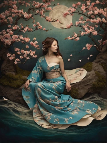 oriental painting,japanese art,water nymph,oriental princess,water lotus,chinese art,japanese woman,blue birds and blossom,lotus blossom,blue rose,junshan yinzhen,girl with a dolphin,japanese floral background,jasmine blue,plum blossoms,rusalka,oriental girl,geisha,water-the sword lily,plum blossom,Photography,Artistic Photography,Artistic Photography 14
