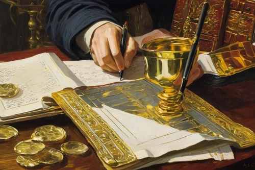 gilding,gold chalice,eucharistic,meticulous painting,eucharist,goblet,chalice,holy communion,holbein,gold lacquer,torah,communion,reading magnifying glass,carmelite order,christopher columbus's ashes,benediction of god the father,still-life,groseillier,apéritif,stemware,Art,Classical Oil Painting,Classical Oil Painting 12