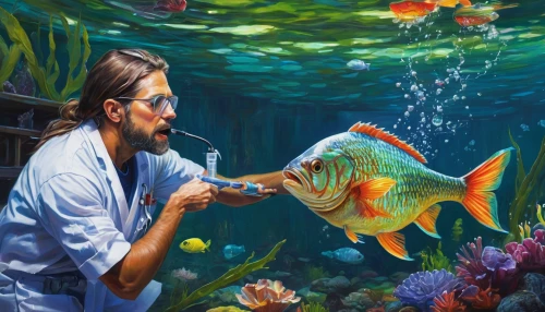 fish-surgeon,aquarium,aquarium decor,ornamental fish,aquarium inhabitants,calyx-doctor fish white,biologist,marine scientists,tropical fish,aquariums,parrotfish,marine biology,painting technique,nose doctor fish,oil painting on canvas,acquarium,hawaii doctor fish,aquatic life,aquarium fish,coelacanth,Illustration,Paper based,Paper Based 09