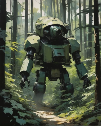 mech,forest walk,military robot,in the forest,mecha,forest man,prowl,forest path,droid,forest animal,encounter,undergrowth,logging,trail,forest,stroll,bastion,graze,exploration,tau,Conceptual Art,Fantasy,Fantasy 10