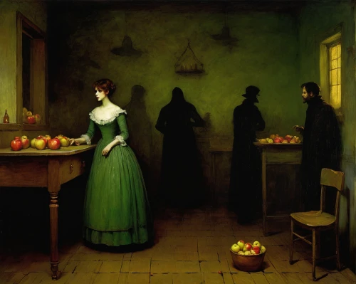 woman eating apple,green apples,cart of apples,pear cognition,dance of death,apple harvest,green apple,basket of apples,greengrocer,girl in the kitchen,apples,apple world,pears,apple,grant wood,grocer,candlemaker,woman holding pie,danse macabre,halloween ghosts,Art,Classical Oil Painting,Classical Oil Painting 44