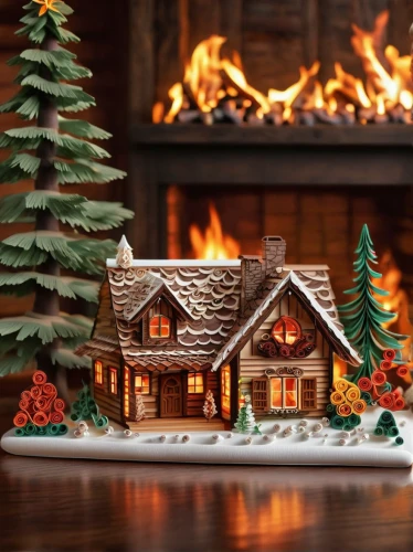 christmas fireplace,yule log,christmas crib figures,wooden christmas trees,christmas landscape,christmas village,gingerbread houses,winter village,gingerbread house,fire place,christmas decoration,christmas gingerbread,christmas scene,fireplaces,log cabin,advent decoration,log fire,christmas town,christmas decor,miniature house,Unique,Paper Cuts,Paper Cuts 09