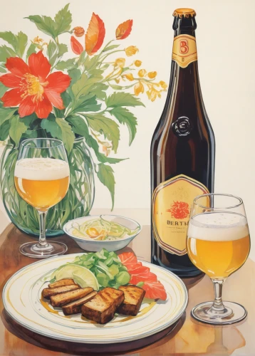 wheat beer,paulaner hefeweizen,gluten-free beer,apéritif,fädelspiel,brouwerij bosteels,hollandaise sauce,apfelwein,mead,apple beer,beer bread,bellini,leittafel,viennese cuisine,planckendael,stemware,summer still-life,pastellfarben,still-life,cream liqueur,Illustration,Japanese style,Japanese Style 21