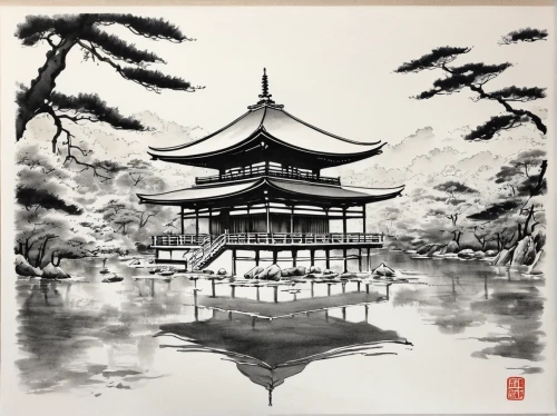 cool woodblock images,japanese art,chinese art,oriental painting,the golden pavilion,asian architecture,woodblock prints,japanese background,japanese garden ornament,chinese architecture,golden pavilion,shinto,junshan yinzhen,senso-ji,forbidden palace,tsukemono,oriental,ginkaku-ji,zen garden,白斩鸡,Illustration,Black and White,Black and White 34