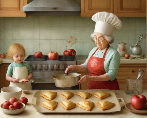 woman eating apple,girl in the kitchen,granny smith,apple jam,marzipan figures,granny smith apples,doll kitchen,madeleine,homemaker,domestic life,grandmother,woman holding pie,food preparation,kitchenware,girl with bread-and-butter,cookery,food and cooking,grandparents,apple icon,nanny,Illustration,Abstract Fantasy,Abstract Fantasy 06