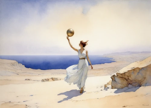 woman playing,woman playing tennis,woman at the well,girl on the dune,woman holding pie,the dead sea,woman with ice-cream,the ball,dead sea scroll,woman playing violin,throwing a ball,cape greco,kourion,girl with bread-and-butter,tambourine,juggling,asher durand,fetching water,dead sea,the sea maid,Illustration,Paper based,Paper Based 23
