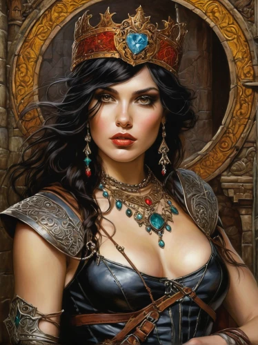 fantasy art,fantasy portrait,female warrior,artemisia,cleopatra,warrior woman,celtic queen,heroic fantasy,fantasy picture,fantasy woman,thracian,athena,priestess,sorceress,massively multiplayer online role-playing game,ancient egyptian girl,breastplate,queen of hearts,diadem,portrait background,Illustration,Realistic Fantasy,Realistic Fantasy 10