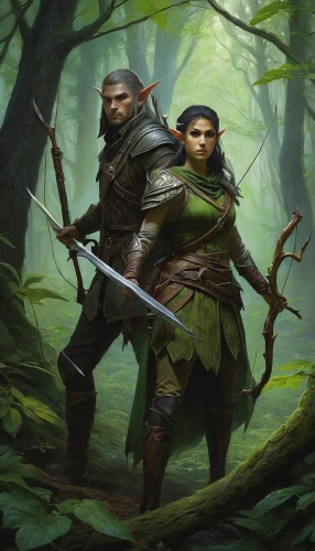 warrior and orc,elves,heroic fantasy,elven forest,quarterstaff,aa,patrol,forest workers,massively multiplayer online role-playing game,druid grove,guards of the canyon,aaa,hanging elves,vidraru,robin hood,dwarves,forest background,pathfinders,game illustration,bow and arrows,Conceptual Art,Fantasy,Fantasy 13