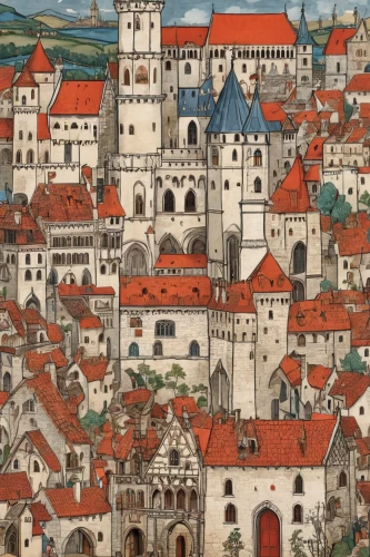 tübingen,passau,regensburg,bamberg,mikulov,sigmaringen,medieval architecture,augsburg,city of münster,ulm,český krumlov,erfurt,überlingen,freiberg,heidelberg,freiburg,landsberg,würzburg,middle ages,schaffhausen,Illustration,Realistic Fantasy,Realistic Fantasy 42