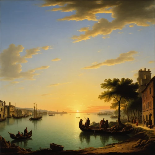 venetian lagoon,coastal landscape,landscape with sea,venetian,sea landscape,robert duncanson,river landscape,harbor,venezia,beach landscape,boat landscape,regatta,panoramic landscape,murano,puerto banus,old port,boats in the port,harbour,constantinople,seaport,Art,Classical Oil Painting,Classical Oil Painting 25